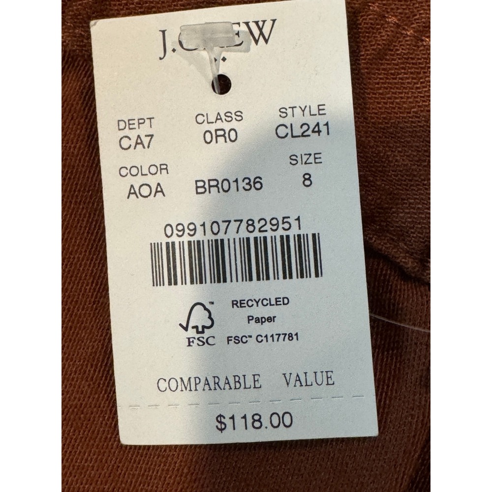 J.Crew Rust Brown Cotton Twill Paperbag Full-Length Pants Women's 8 Belted - Picture 5 of 11